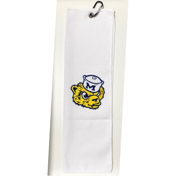 Michigan Wolverines Golf Towel, 12 x 20, with carabiner, White - Picture 2 of 2